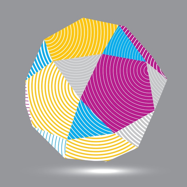 Vector vector complicated 3d figure, modern digital technology style form. abstract stripy bright three-dimensional object.