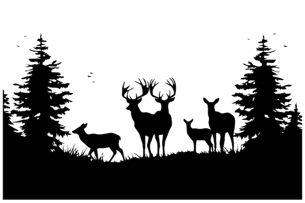 Vector vector composition forest silhouette landscape black and white isolated elements element for design