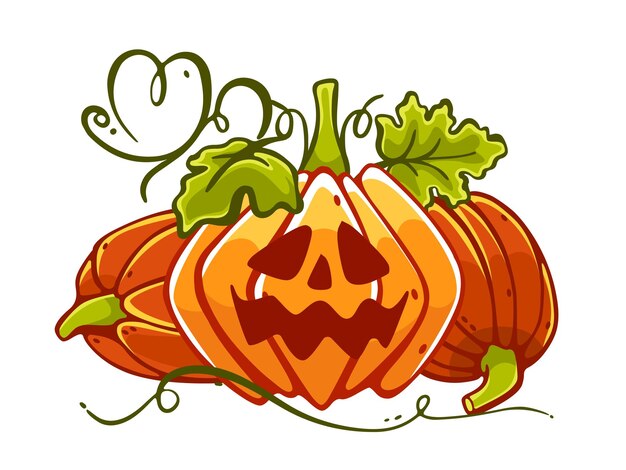 Vector composition on the theme of pumpkins and Halloween in a cute cartoon style