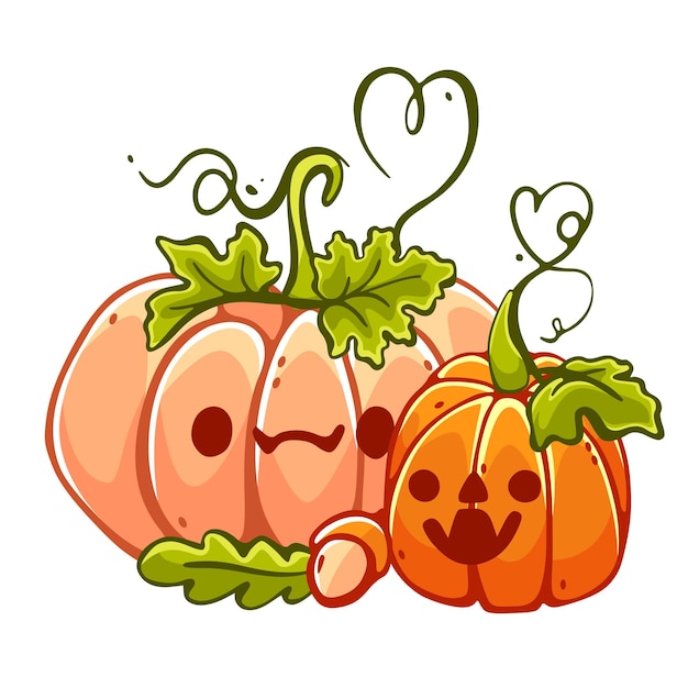 Vector vector composition on the theme of pumpkins and halloween in a cute cartoon style