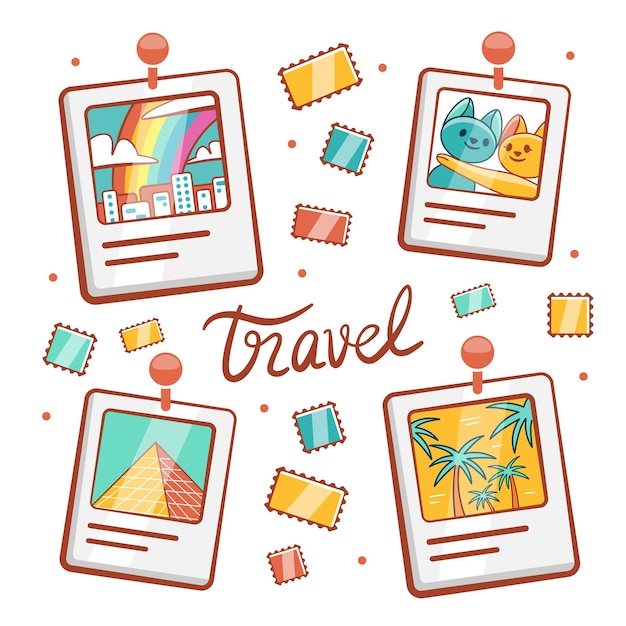 Vector vector composition on the theme of travel and photography in a cute cartoon style