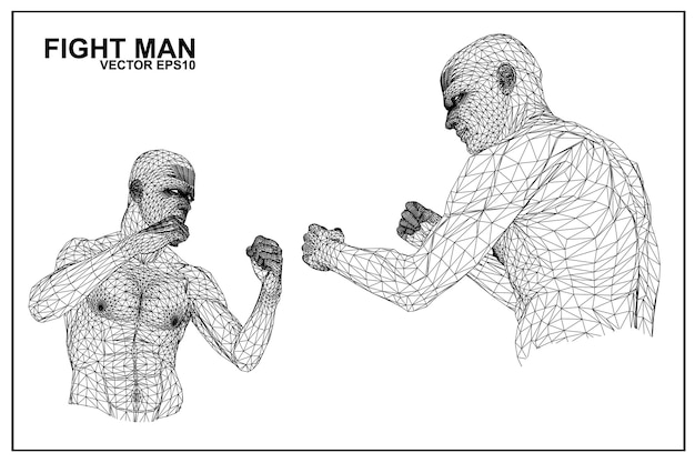 Vector vector concept 3d wireframe cartoon vechter mannelijk