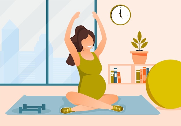 Vector concept of fitness for pregnant woman pregnant woman doing sport exercises at home