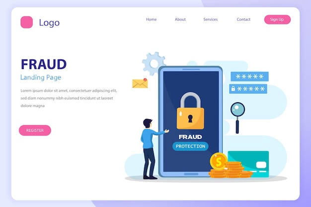 Vector concept of fraud alert hacker attack and web security