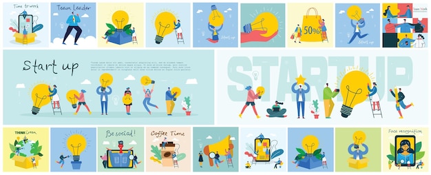 Vector concept illustration backgrounds of start up and big idea in flat style in the flat style