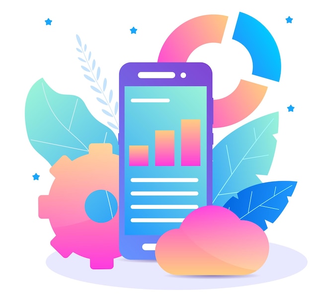 Vettore concetto vettoriale di analisi mobile rapporto statistico nel tuo smartphone
