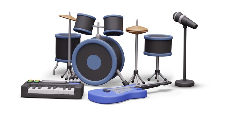 Vector vector concert stage with musical instruments and equipment