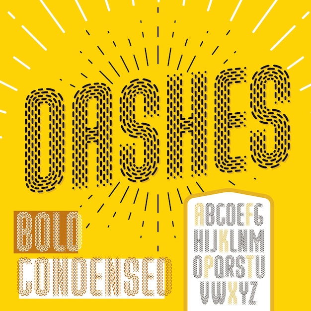 Vector condensed upper case modern alphabet letters set. Rounded bold retro type font, script from a to z best for use in logotype design. Made with parallel dashed lines.