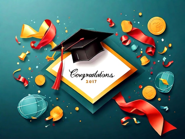 Vector Congratulations card template with graduation cap isolated