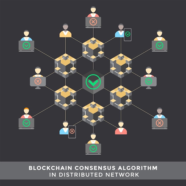 Vector consensus algorithm distributed network principal scheme infographic blockchain technology digital business concept illustration
