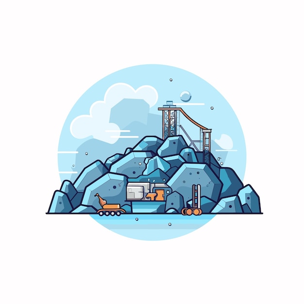 Vector vector of a construction site with a pile of rocks and a crane in the background