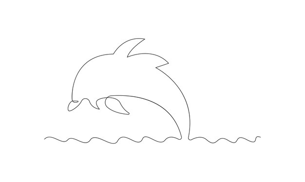 Vector continu één eenvoudige enkele abstracte lijn tekening van dolfijn in silhouet geïsoleerd op