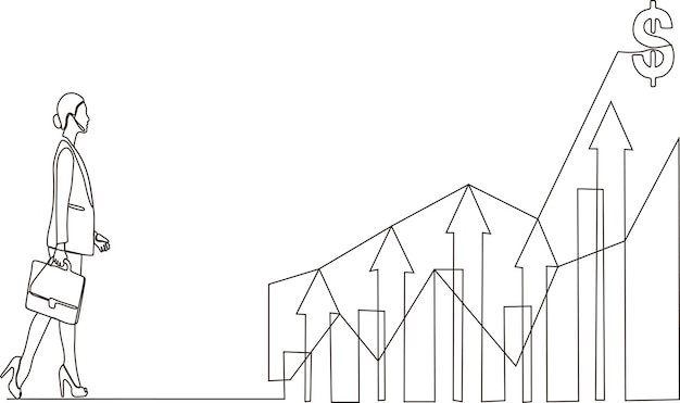 Vector continue lijn mooie vrouw tekenen denken menselijke en zakelijke grafiek