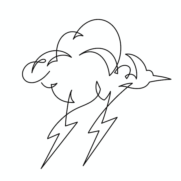 Vector continuous one line cloud and lightning illustration