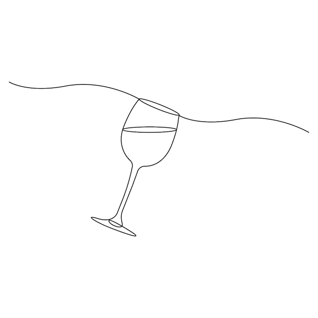 Vector continuous one line drawing of wine glass best use for logo poster banner and background