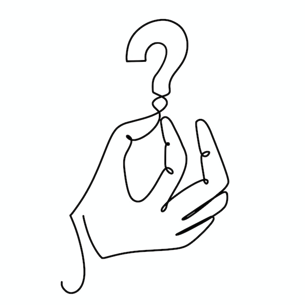 벡터 연속 한 줄 손 잡고 물음표 그림
