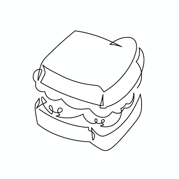 Vector continuous one line sandwich illustration