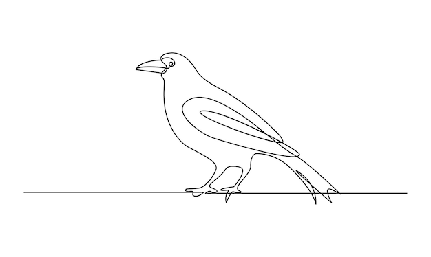 ベクター連続 単純な抽象線画 クラウの鳥のシルエットを白に隔離した