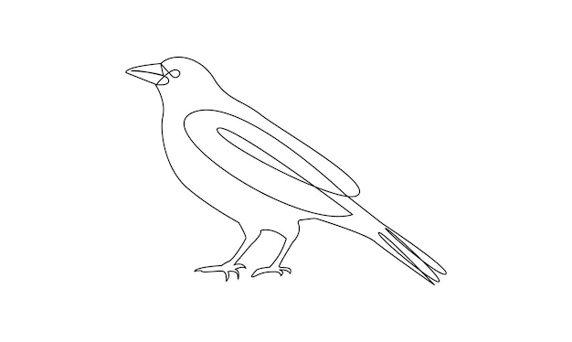 ベクター連続 単純な抽象線画 クラウの鳥のシルエットを白に隔離した