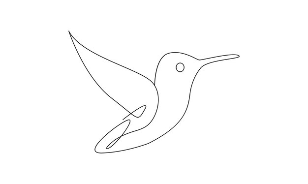 Vector continuous one simple abstract line drawing of humming bird isolated on a white background