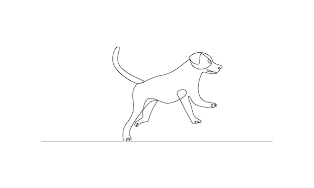 ベクトル連続 単純な単一抽象線画 犬のペット動物を白い背中に隔離した