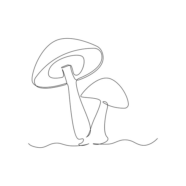 白い背景のイラストに分離されたキノコのベクトル連続単行線図