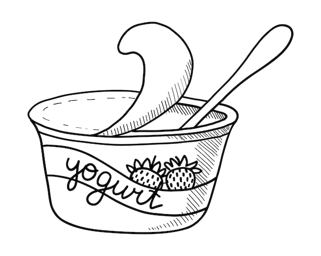 VECTOR CONTOUR TEKENING VAN FRUIT YOGHURT OP EEN WITTE ACHTERGROND