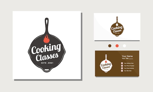 Vector Cooking Class logo Vintage old skillet cast iron logo design restaurant