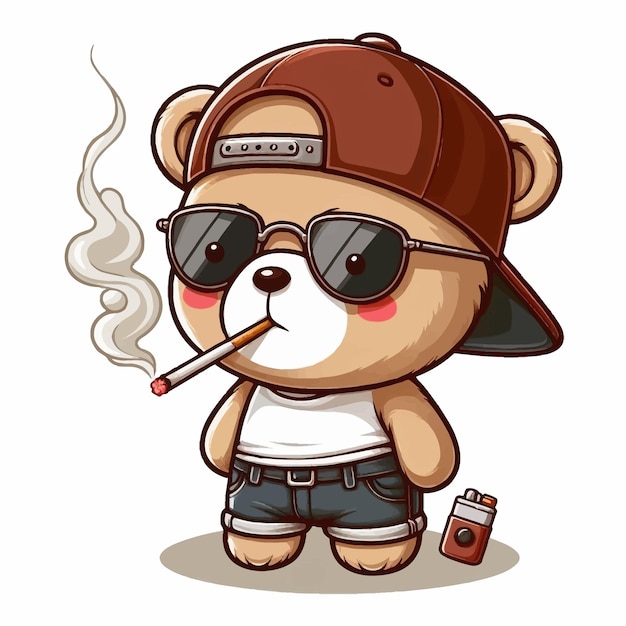 Vector vector coole teddybeer pop die een sigaret rookt