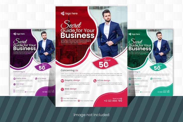 ベクトル ベクターの企業フライヤーテンプレート 3 色のデザイン