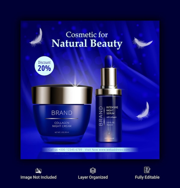Vector cosmetica schoonheidsproducten en make-up social media post en korting verkoop bannerontwerp