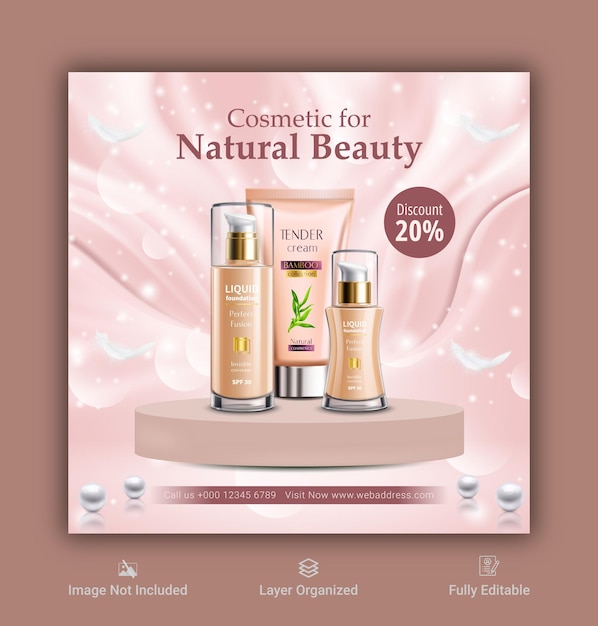 Vector cosmetics beauty products and makeup social media post and discount sale banner design