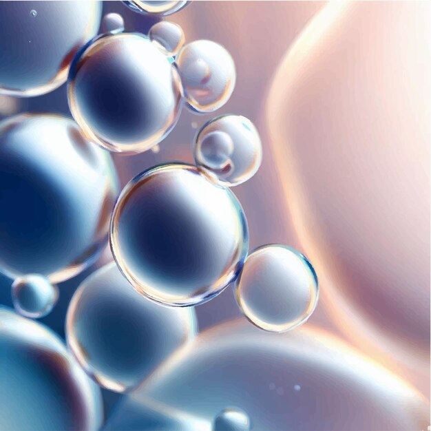 Vector cosmetische essentie vloeibare zeepbel molecuul antioxidant van vloeibare zeepbel op water 3d achtergrond