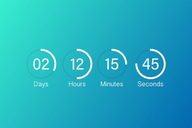 Vector countdown klok teller timer. UI app digitale aftellen cirkel bord meter met cirkel tijd taartdiagram.
