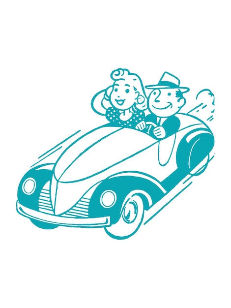 Vector couple driving by car illustration