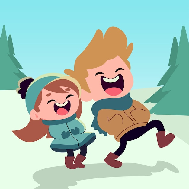 Vector vector couple laughing in winter illustration