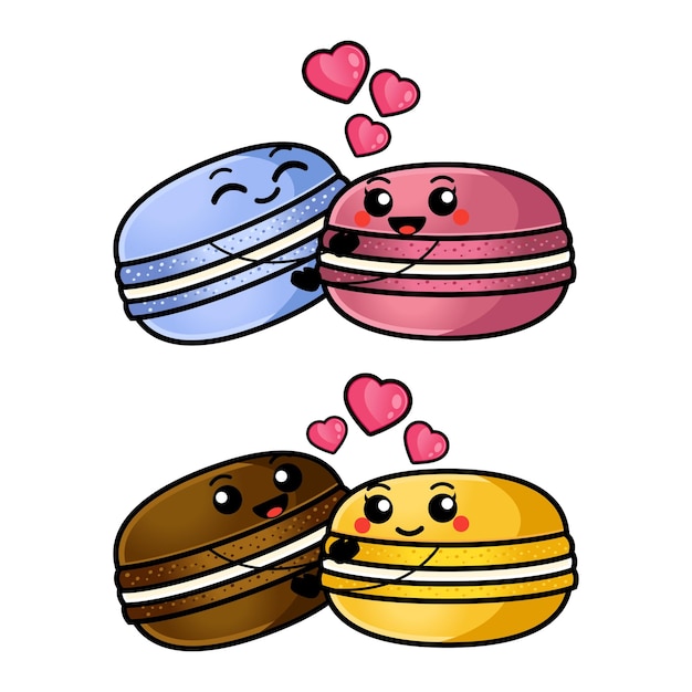 Vector vector couple macaroons characters cute macaroons are holding hands set of characters for valentine39s day card