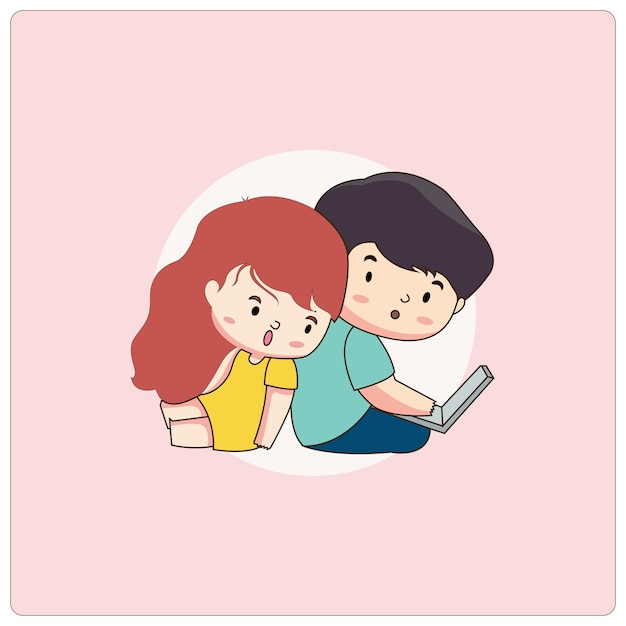 Vector vector couple working on laptop concept illustration