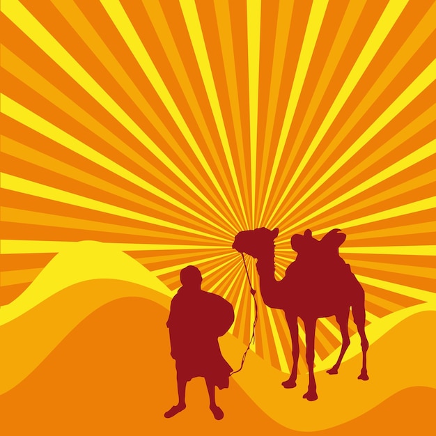 Vector cover sahara caravan in the desert