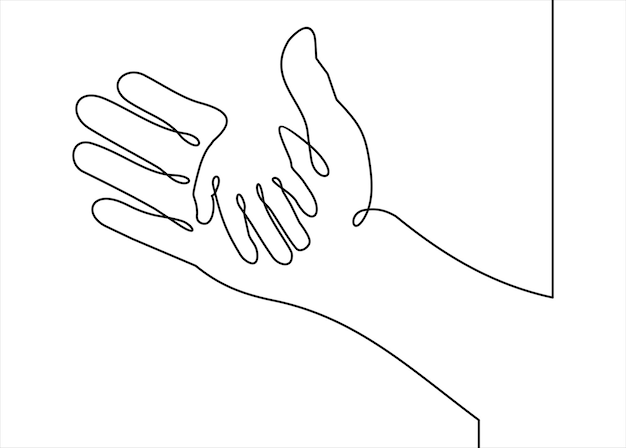 Vector cover two hands help and solidarity continuous line drawing