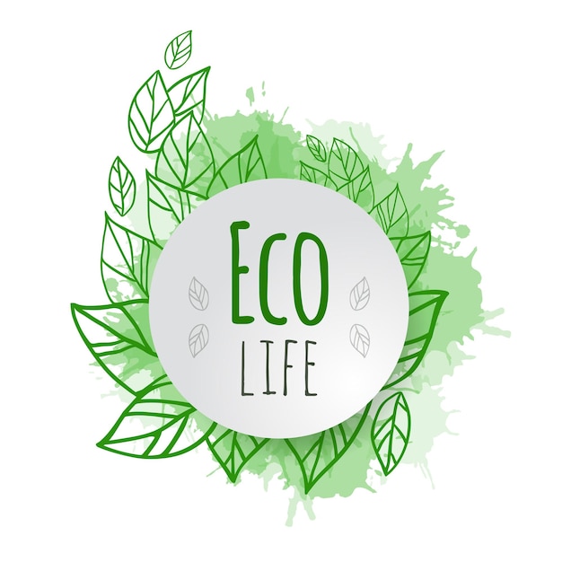 Vector cover with doodle  green leaves and spray. eco life