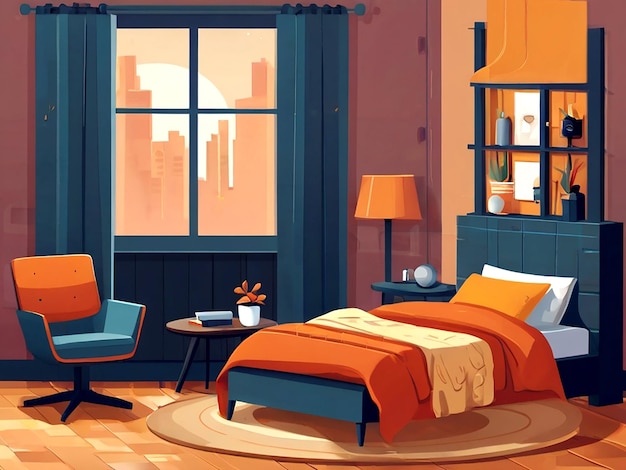 vector A cozy bedroom scene with cartoon illustrations isolated