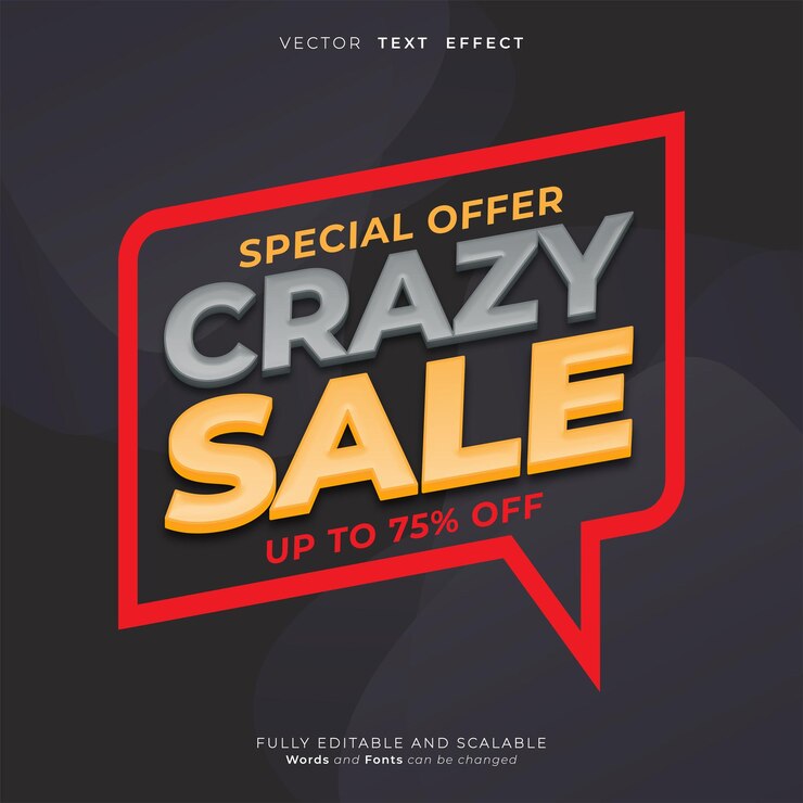 Vector vector crazy sale banner with editable text effect 03