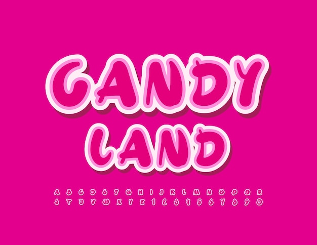 Vector creatieve poster Candy Land met roze handgeschreven lettertype artistieke sticker alfabet