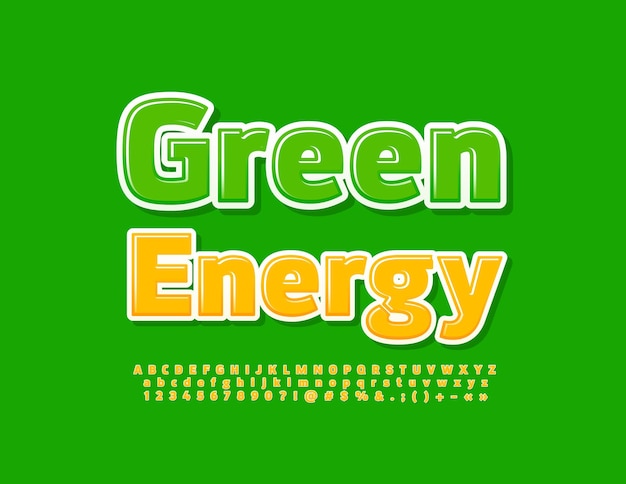 Vector creative banner Green Energy Bright Glossy Font Modern Alphabet Letters and Numbers set