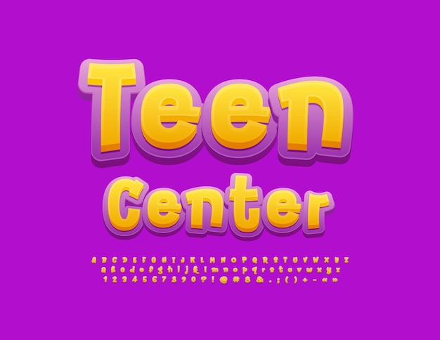 Vector creative banner Teen Center Funny trendy Font Artistic Alphabet Letters and Numbers set