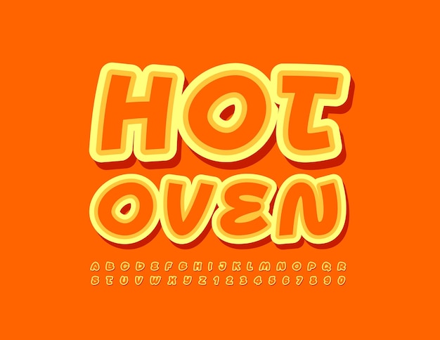 Vector creative concept hot oven sticker bright font artistic style alphabet letters and numbers