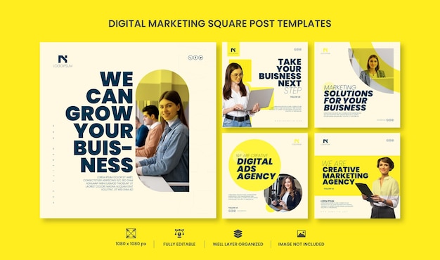 Vector vector creative digital business marketing square flyer social media marketing post template set