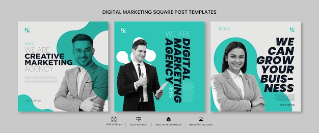 Vector creative digital business marketing square flyer social media marketing post template set