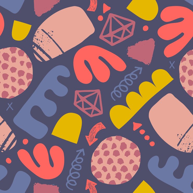 Vector vector creative doodle art seamless pattern with different shapes and textures collage style abstract art background